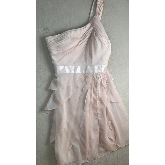 Adrianna Papell Dresses & Skirts - Adrianna Papell One Shoulder Chiffon Cocktail Dress Womens 10 Blush Pink Ruffle